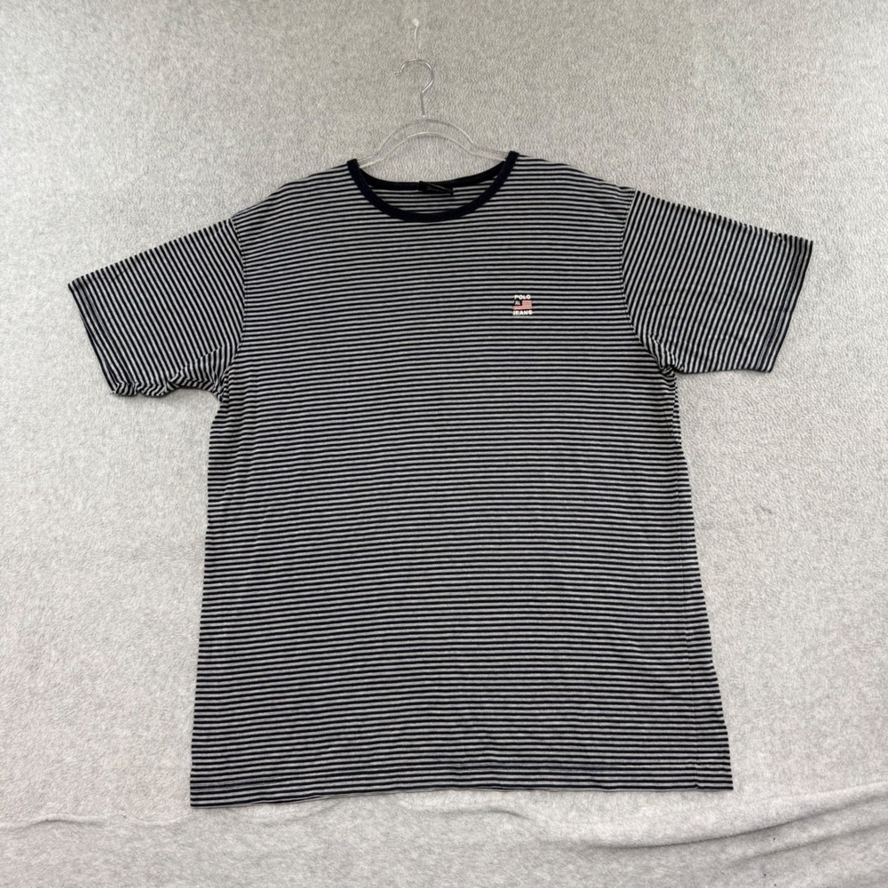 Polo Jeans Ralph Lauren T-Shirt Mens L USA Flag Striped Vintage y2k 2000s Skate